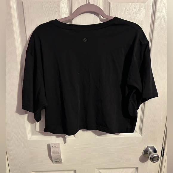 NWT - CRZ Yoga Black Pima Cotton Cropped Tee - Picture 3 of 7